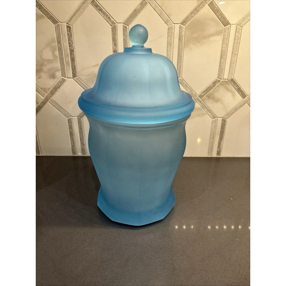 VTG Indiana Glass Tiara Exclusives Ice Blue Satin/Frosted Canister/Apothecary